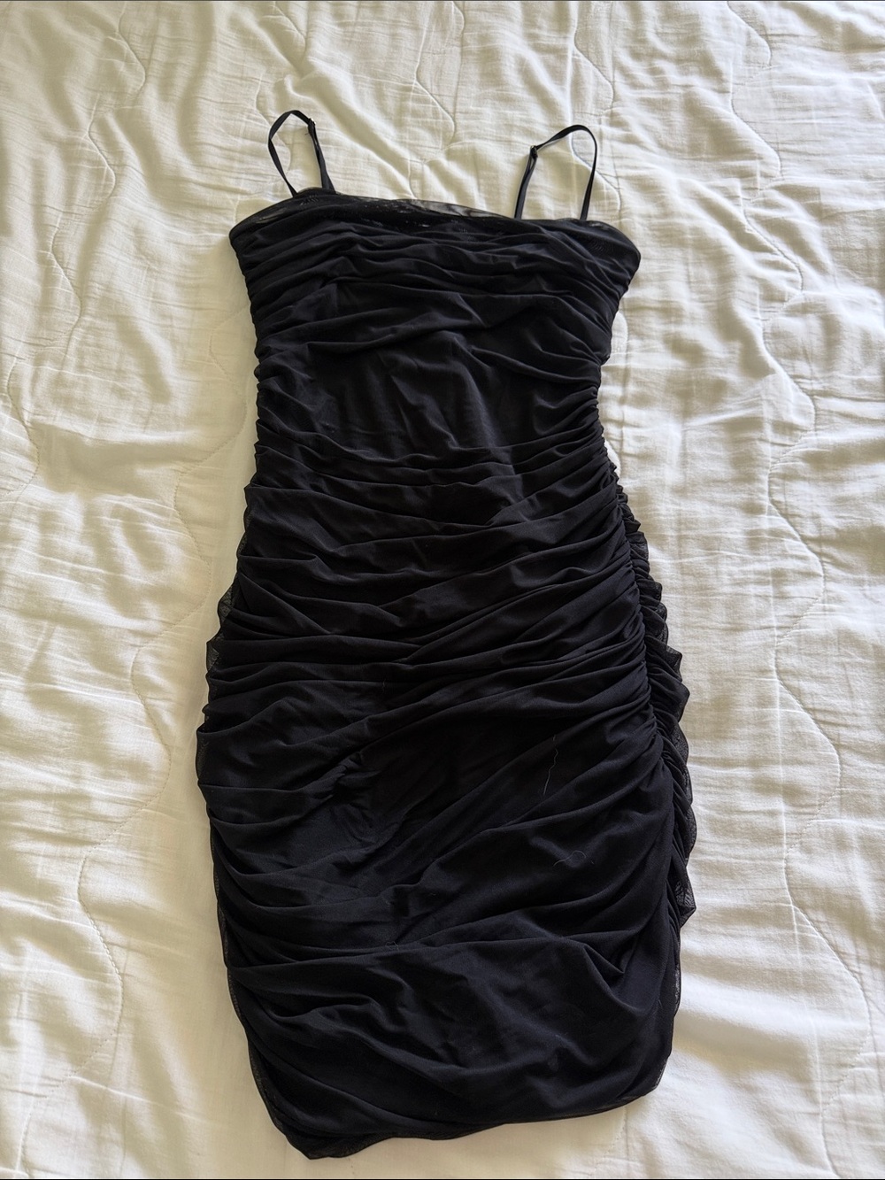 Aritzia Black Ruched Spaghetti-Strap Mini Dress
